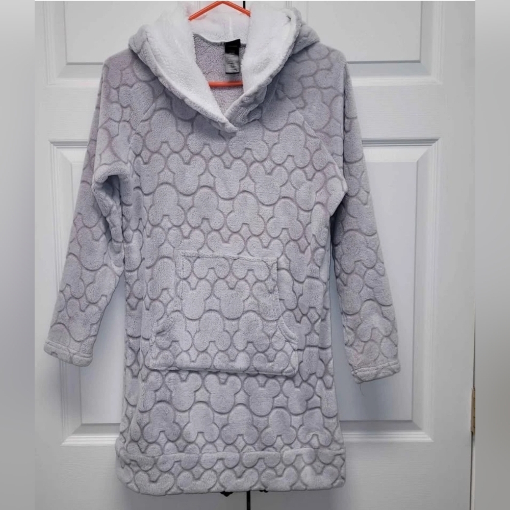 Disney Soft Gray Faux Fur Pullover Hoodie Tunic with Kangaroo Pouch